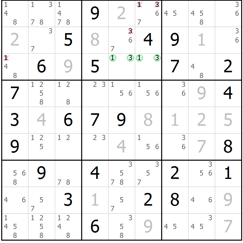 Position des candidats pour la solution de la Gr 49 page 51 du magazine de sudoku SUDOKU EXPERT n° 022