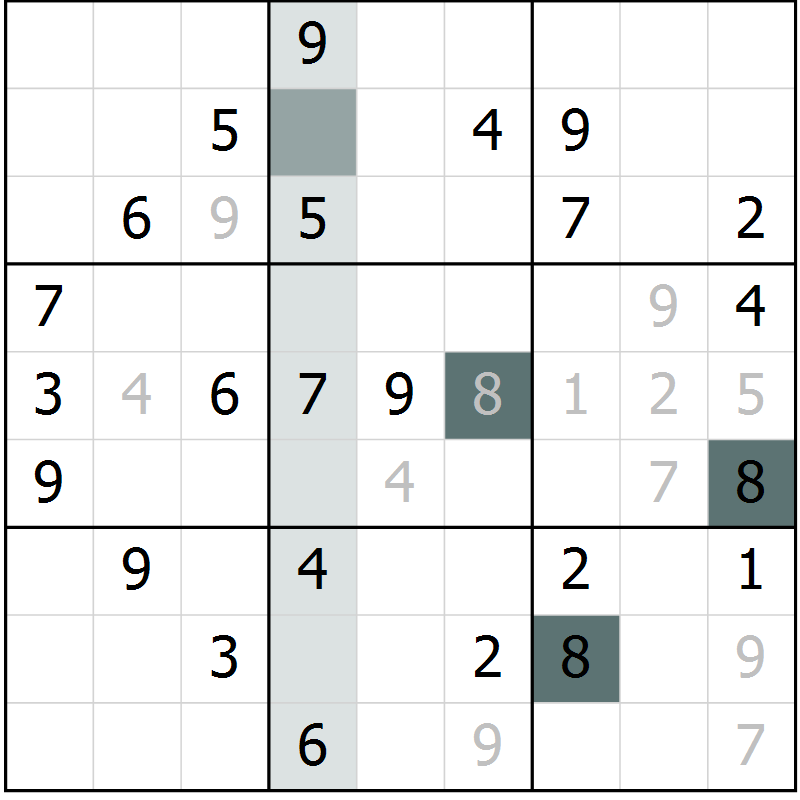 Position des candidats pour la solution de la Gr 49 page 51 du magazine de sudoku SUDOKU EXPERT n° 022