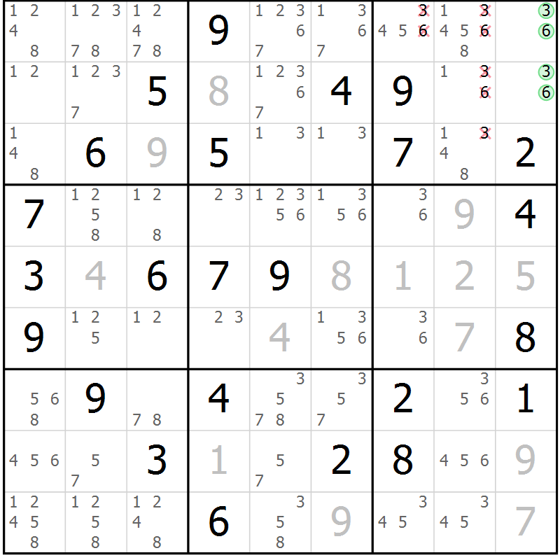 Position des candidats pour la solution de la Gr 49 page 51 du magazine de sudoku SUDOKU EXPERT n° 022