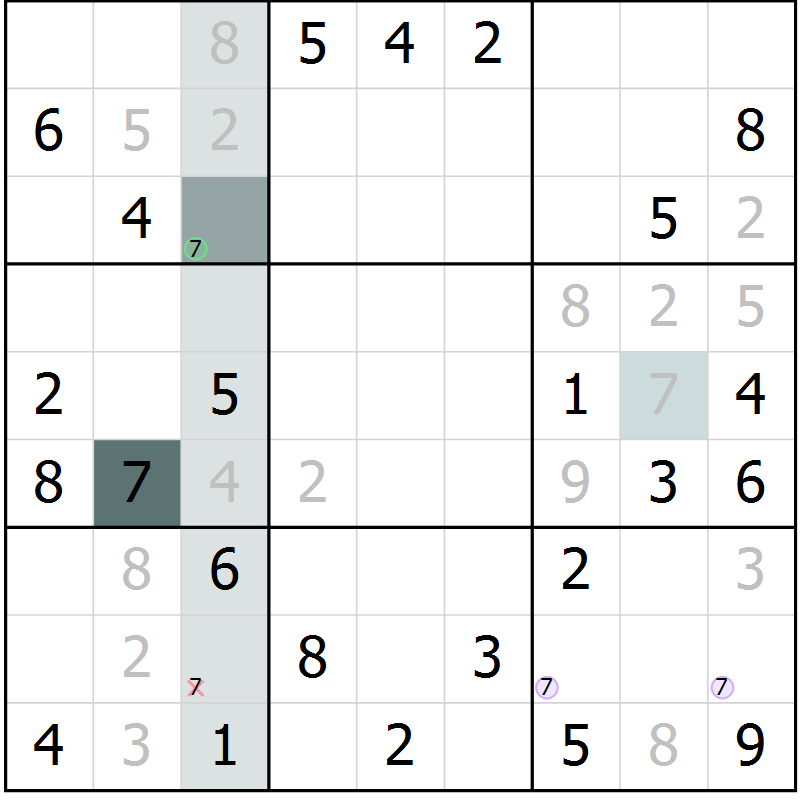 Position des candidats pour la solution de la Gr 5 page 7 du magazine de sudoku SUDOKU EXPERT n° 022