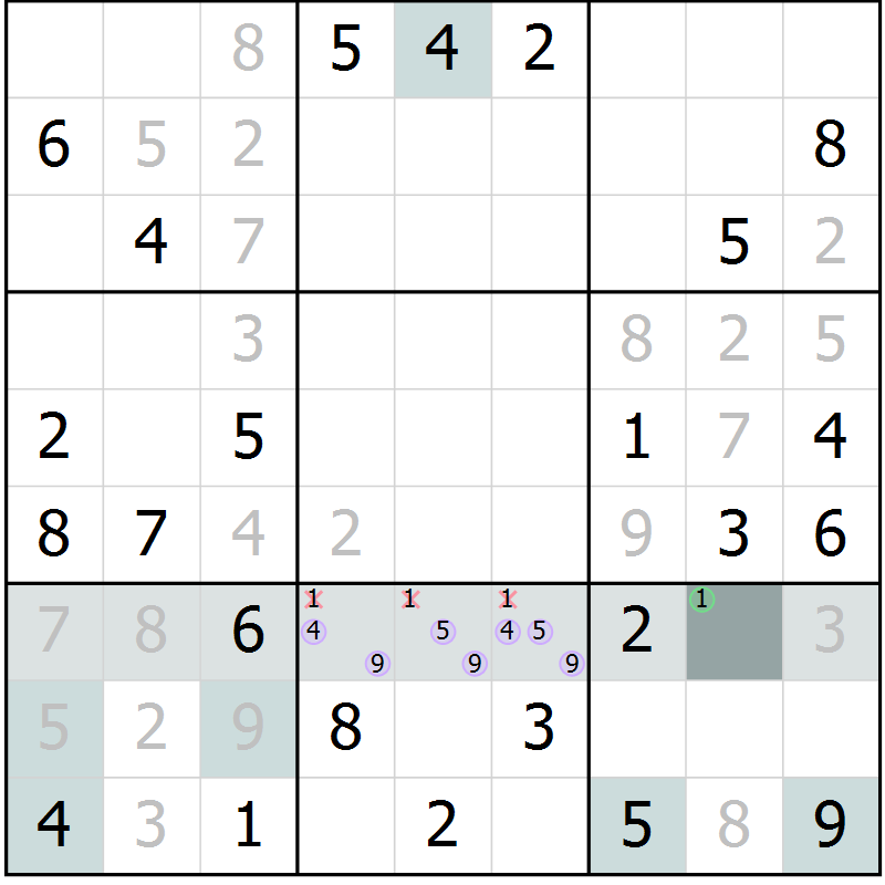 Position des candidats pour la solution de la Gr 5 page 7 du magazine de sudoku SUDOKU EXPERT n° 022