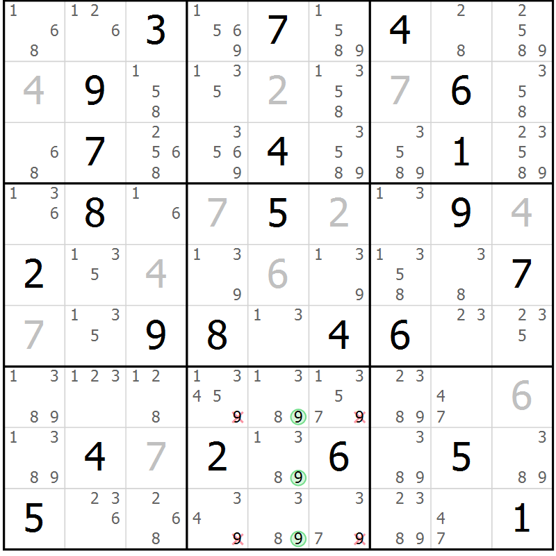Position des candidats pour la solution de la Gr 50 page 52 du magazine de sudoku SUDOKU EXPERT n° 022