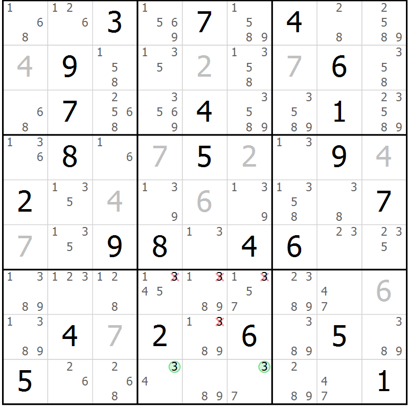 Position des candidats pour la solution de la Gr 50 page 52 du magazine de sudoku SUDOKU EXPERT n° 022