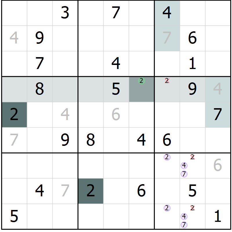 Position des candidats pour la solution de la Gr 50 page 52 du magazine de sudoku SUDOKU EXPERT n° 022