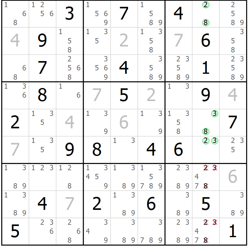 Position des candidats pour la solution de la Gr 50 page 52 du magazine de sudoku SUDOKU EXPERT n° 022
