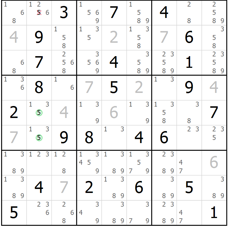 Position des candidats pour la solution de la Gr 50 page 52 du magazine de sudoku SUDOKU EXPERT n° 022