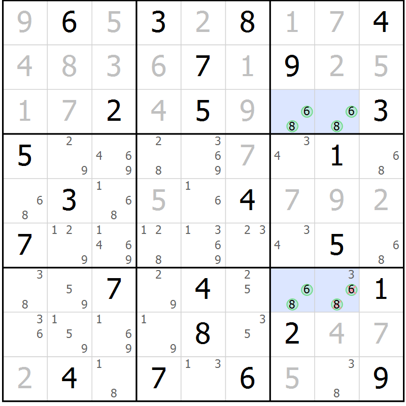 Position des candidats pour la solution de la Gr 51 page 53 du magazine de sudoku SUDOKU EXPERT n° 022