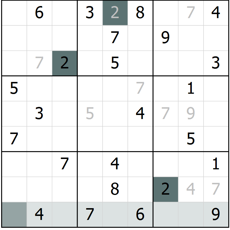 Position des candidats pour la solution de la Gr 51 page 53 du magazine de sudoku SUDOKU EXPERT n° 022