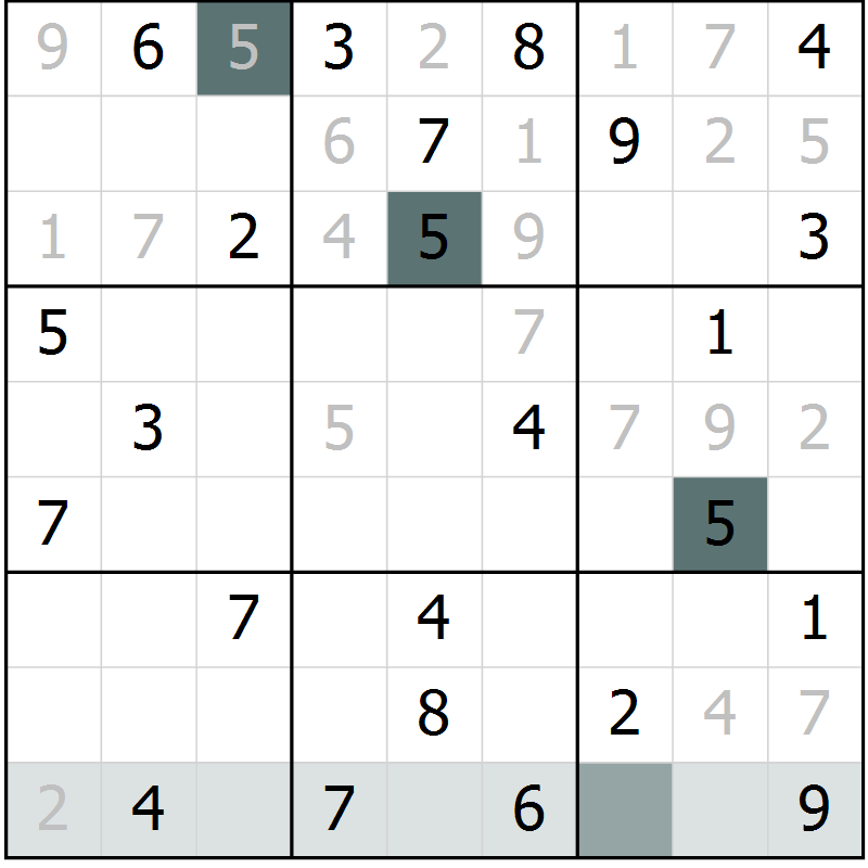 Position des candidats pour la solution de la Gr 51 page 53 du magazine de sudoku SUDOKU EXPERT n° 022