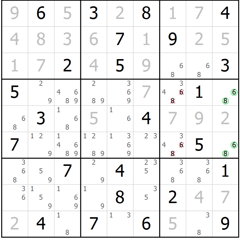Position des candidats pour la solution de la Gr 51 page 53 du magazine de sudoku SUDOKU EXPERT n° 022
