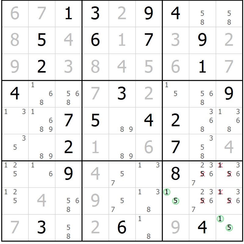 Position des candidats pour la solution de la Gr 53 page 55 du magazine de sudoku SUDOKU EXPERT n° 022