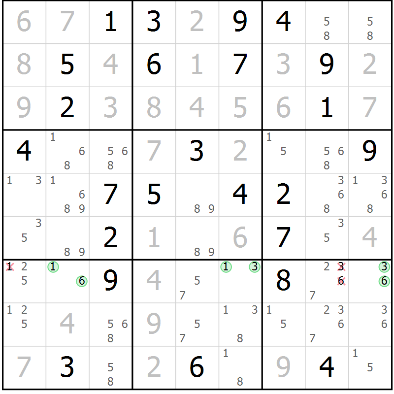 Position des candidats pour la solution de la Gr 53 page 55 du magazine de sudoku SUDOKU EXPERT n° 022