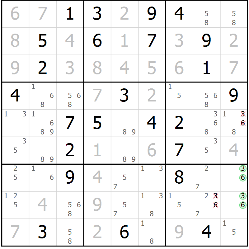 Position des candidats pour la solution de la Gr 53 page 55 du magazine de sudoku SUDOKU EXPERT n° 022