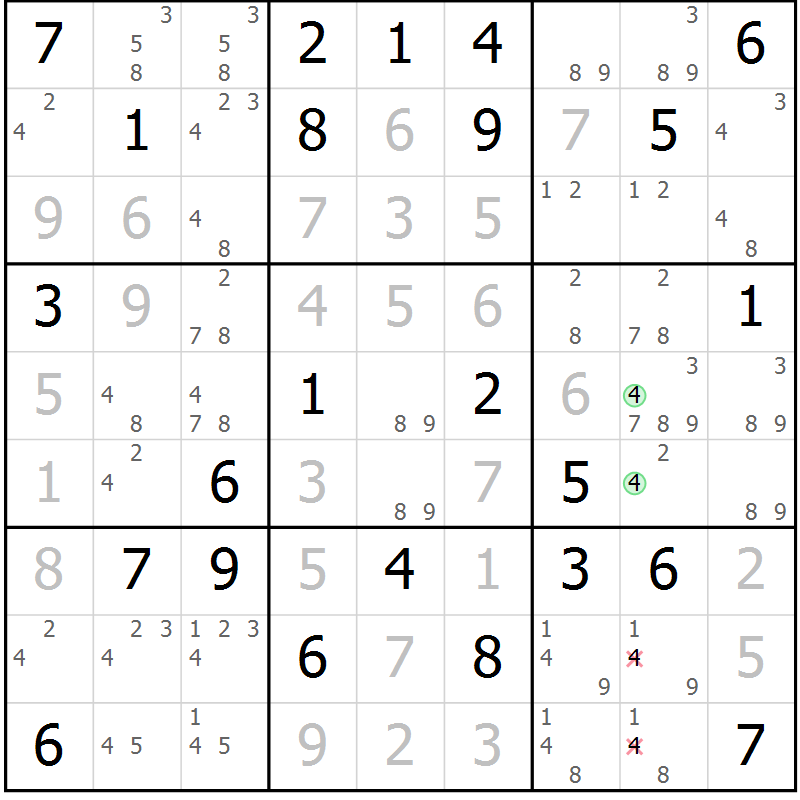 Position des candidats pour la solution de la Gr 54 page 56 du magazine de sudoku SUDOKU EXPERT n° 022