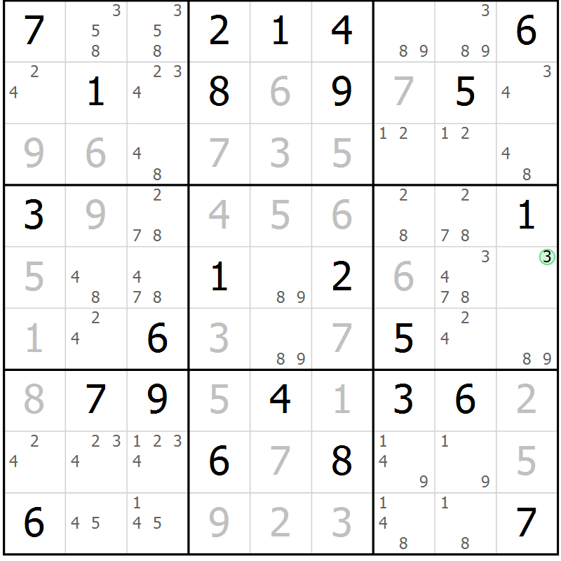 Position des candidats pour la solution de la Gr 54 page 56 du magazine de sudoku SUDOKU EXPERT n° 022