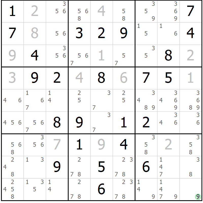 Position des candidats pour la solution de la Gr 55 page 57 du magazine de sudoku SUDOKU EXPERT n° 022