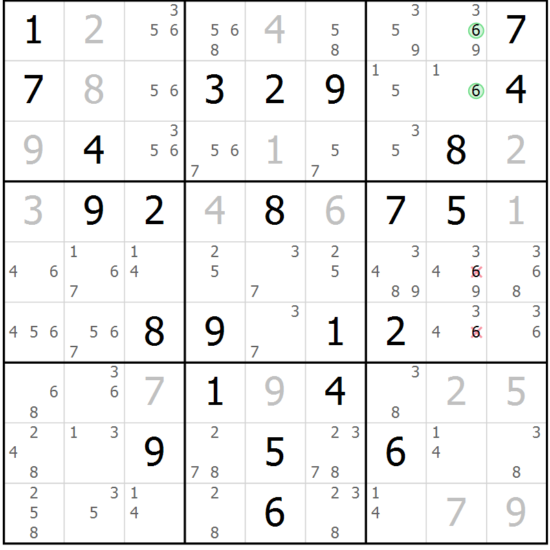 Position des candidats pour la solution de la Gr 55 page 57 du magazine de sudoku SUDOKU EXPERT n° 022