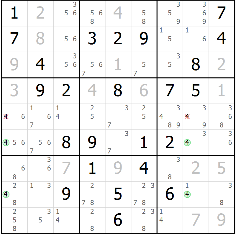 Position des candidats pour la solution de la Gr 55 page 57 du magazine de sudoku SUDOKU EXPERT n° 022