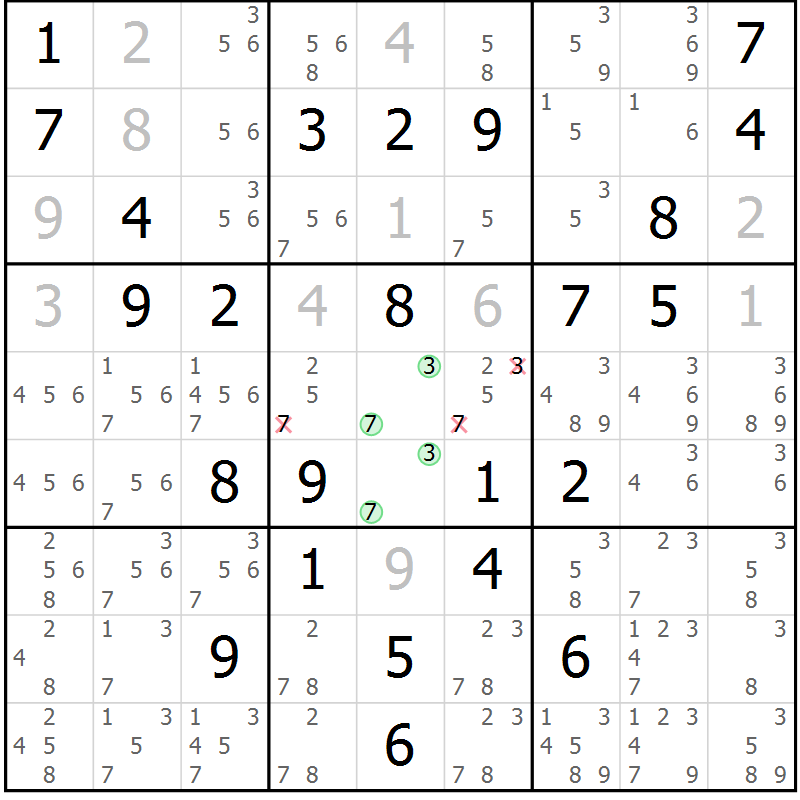 Position des candidats pour la solution de la Gr 55 page 57 du magazine de sudoku SUDOKU EXPERT n° 022