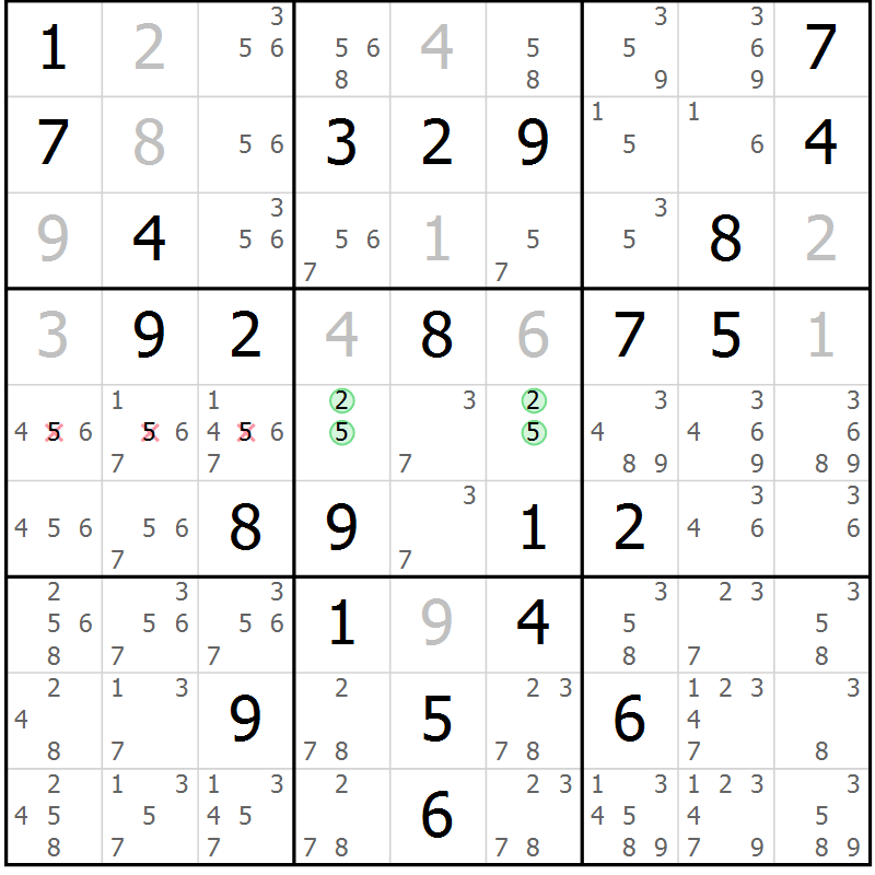 Position des candidats pour la solution de la Gr 55 page 57 du magazine de sudoku SUDOKU EXPERT n° 022