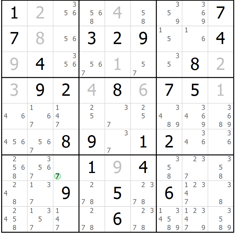 Position des candidats pour la solution de la Gr 55 page 57 du magazine de sudoku SUDOKU EXPERT n° 022