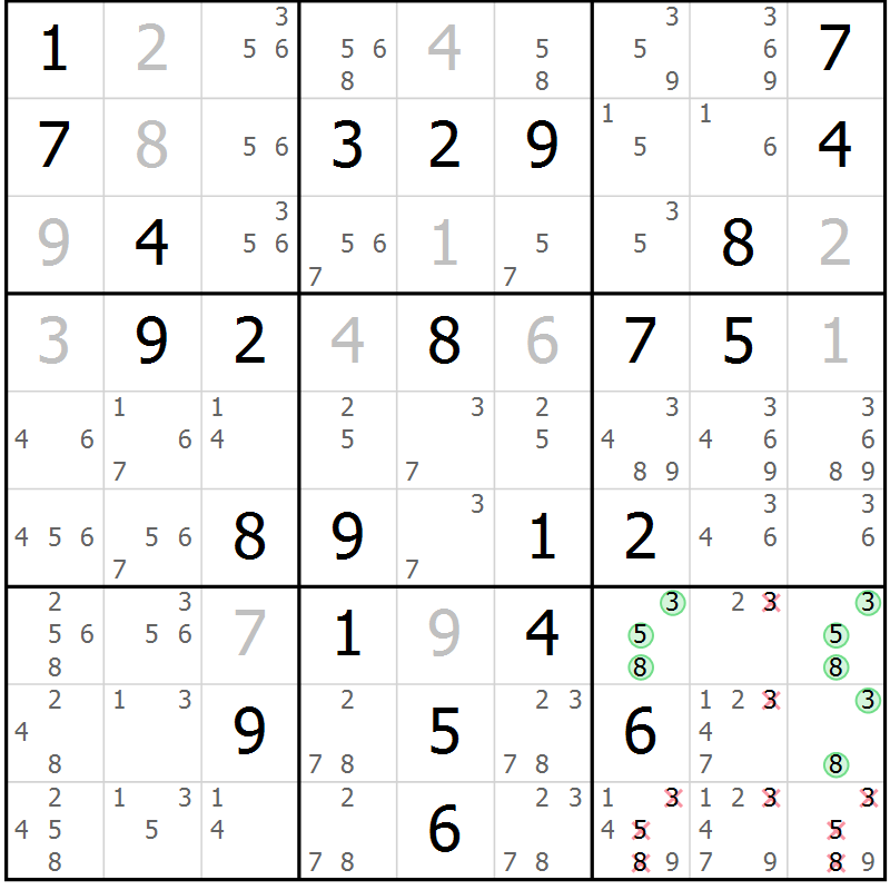 Position des candidats pour la solution de la Gr 55 page 57 du magazine de sudoku SUDOKU EXPERT n° 022