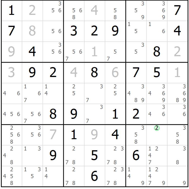 Position des candidats pour la solution de la Gr 55 page 57 du magazine de sudoku SUDOKU EXPERT n° 022