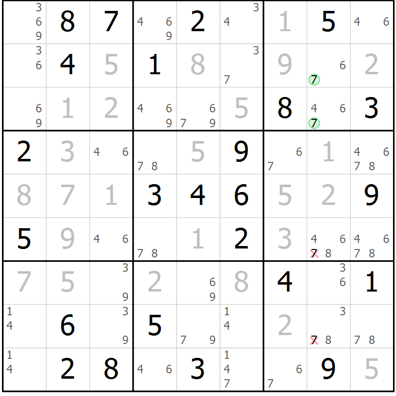 Position des candidats pour la solution de la Gr 56 page 58 du magazine de sudoku SUDOKU EXPERT n° 022