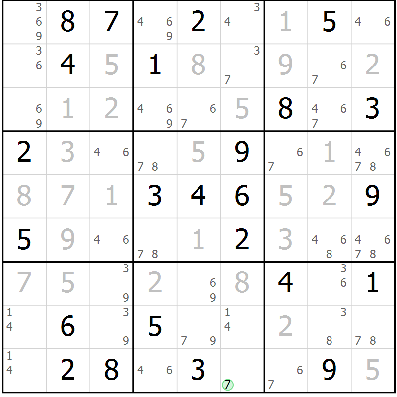 Position des candidats pour la solution de la Gr 56 page 58 du magazine de sudoku SUDOKU EXPERT n° 022