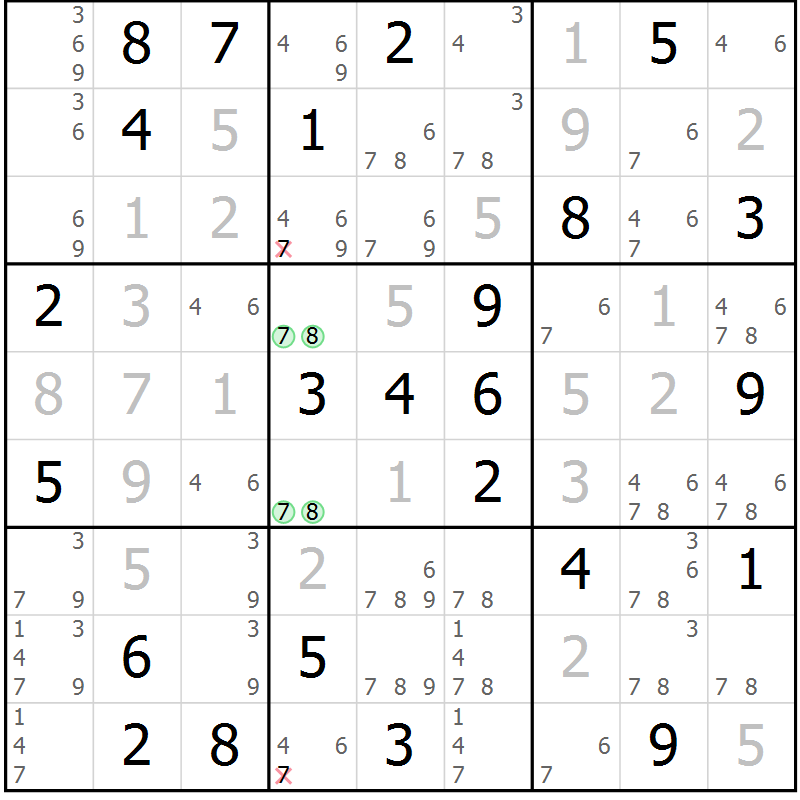 Position des candidats pour la solution de la Gr 56 page 58 du magazine de sudoku SUDOKU EXPERT n° 022