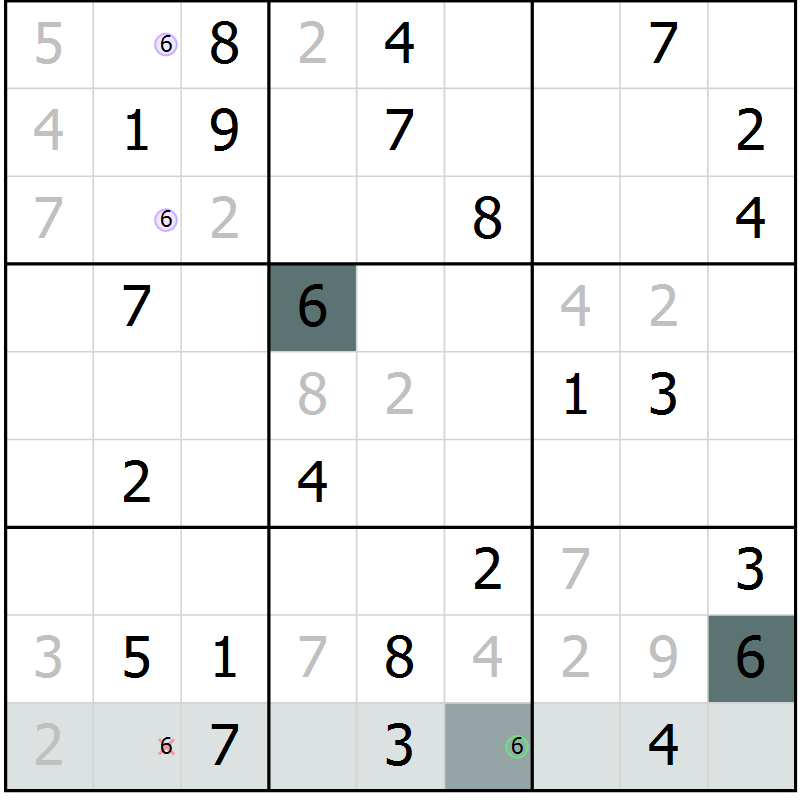 Position des candidats pour la solution de la Gr 57 page 59 du magazine de sudoku SUDOKU EXPERT n° 022