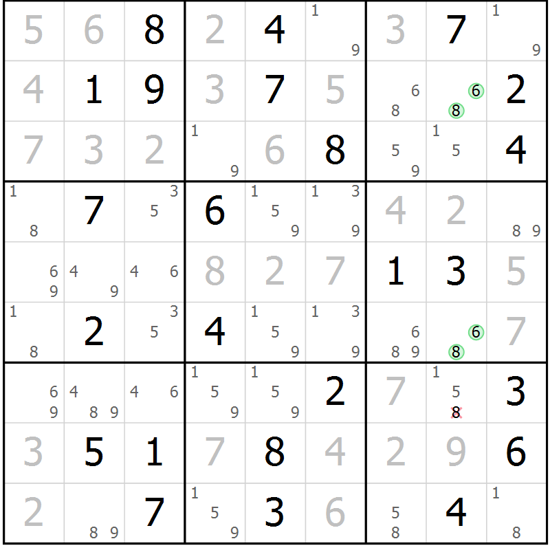 Position des candidats pour la solution de la Gr 57 page 59 du magazine de sudoku SUDOKU EXPERT n° 022