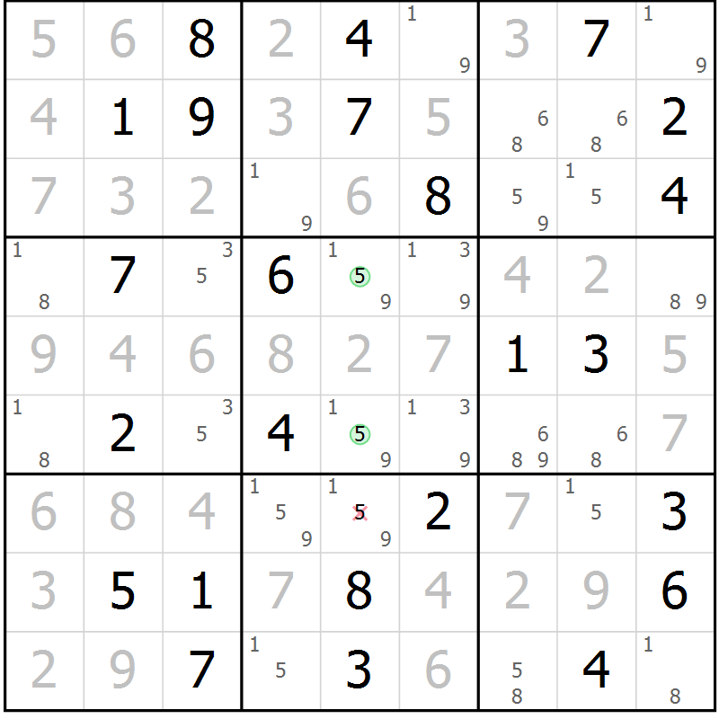 Position des candidats pour la solution de la Gr 57 page 59 du magazine de sudoku SUDOKU EXPERT n° 022