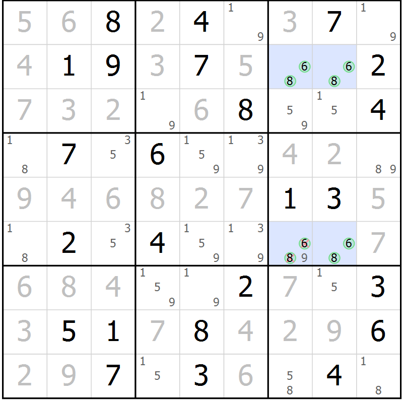 Position des candidats pour la solution de la Gr 57 page 59 du magazine de sudoku SUDOKU EXPERT n° 022