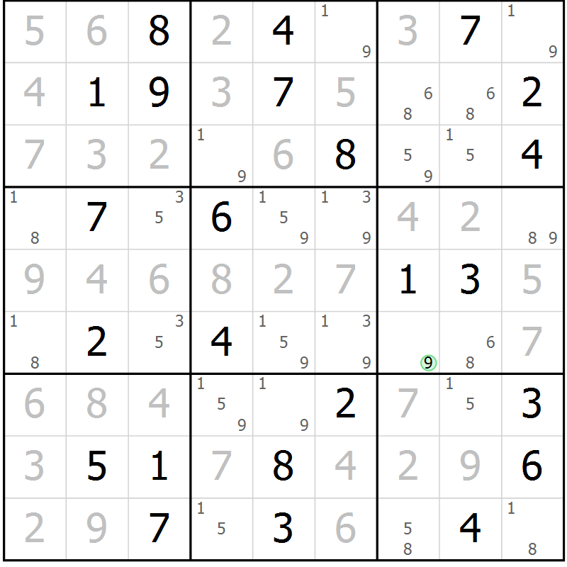 Position des candidats pour la solution de la Gr 57 page 59 du magazine de sudoku SUDOKU EXPERT n° 022