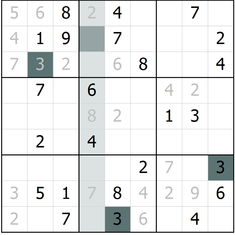 Position des candidats pour la solution de la Gr 57 page 59 du magazine de sudoku SUDOKU EXPERT n° 022