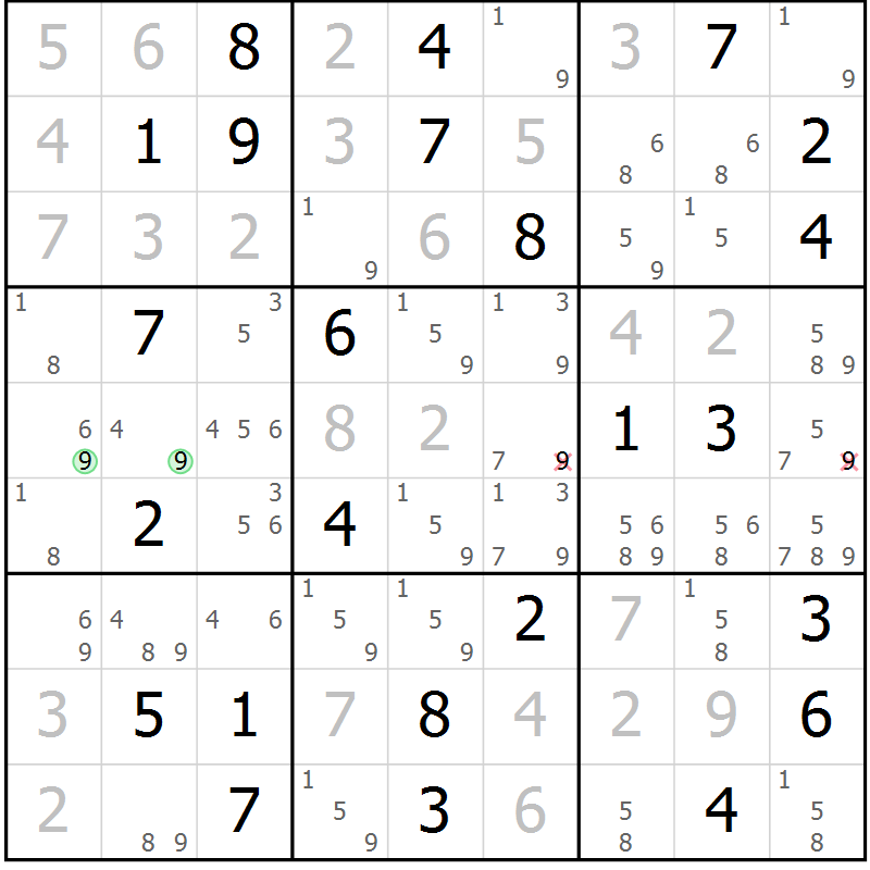 Position des candidats pour la solution de la Gr 57 page 59 du magazine de sudoku SUDOKU EXPERT n° 022
