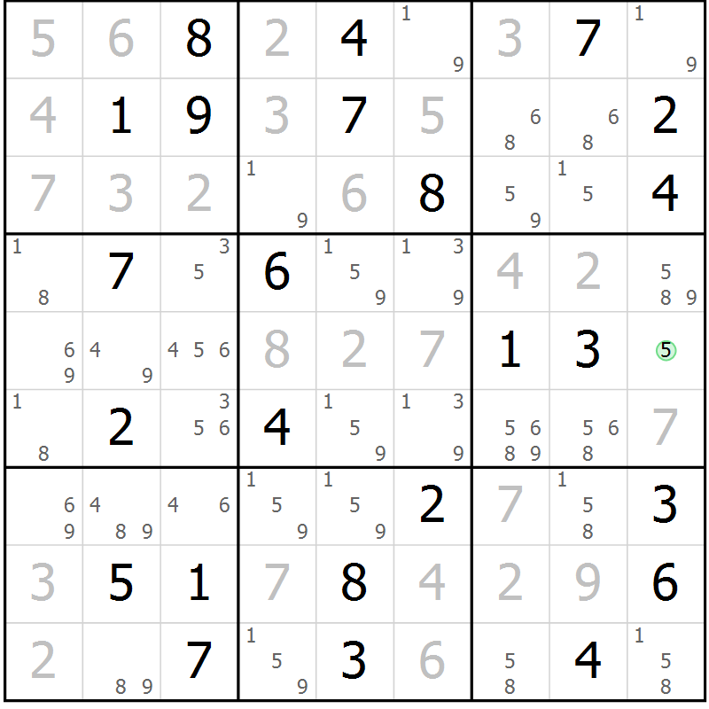 Position des candidats pour la solution de la Gr 57 page 59 du magazine de sudoku SUDOKU EXPERT n° 022