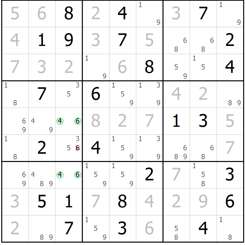 Position des candidats pour la solution de la Gr 57 page 59 du magazine de sudoku SUDOKU EXPERT n° 022