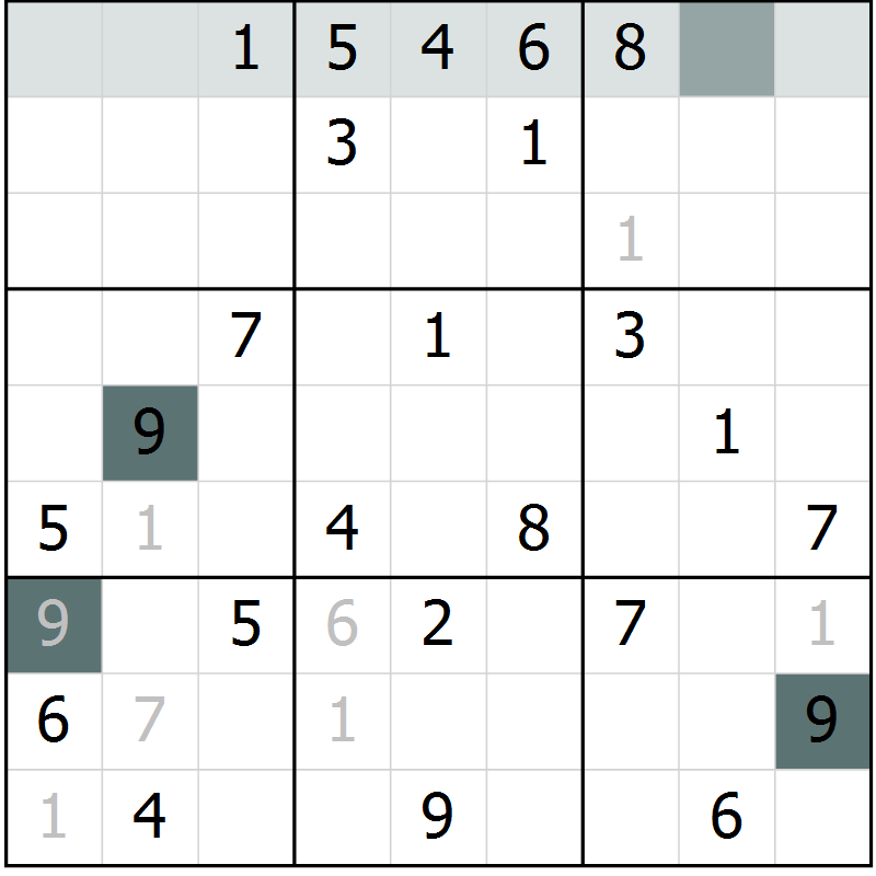 Position des candidats pour la solution de la Gr 58 page 60 du magazine de sudoku SUDOKU EXPERT n° 022