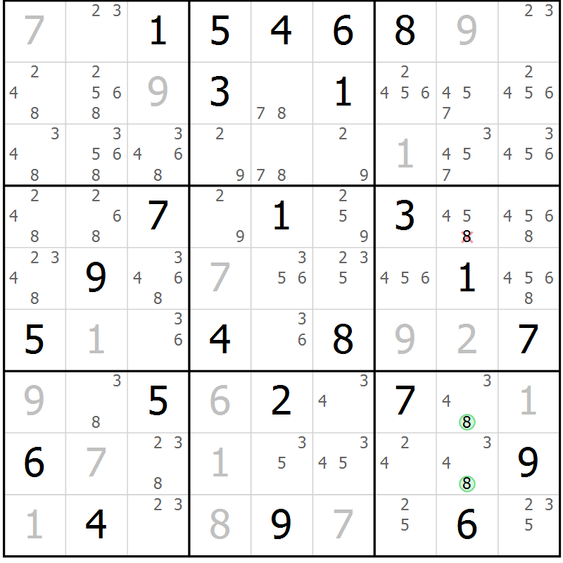 Position des candidats pour la solution de la Gr 58 page 60 du magazine de sudoku SUDOKU EXPERT n° 022
