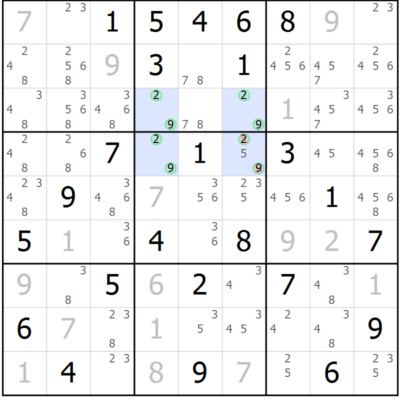 Position des candidats pour la solution de la Gr 58 page 60 du magazine de sudoku SUDOKU EXPERT n° 022