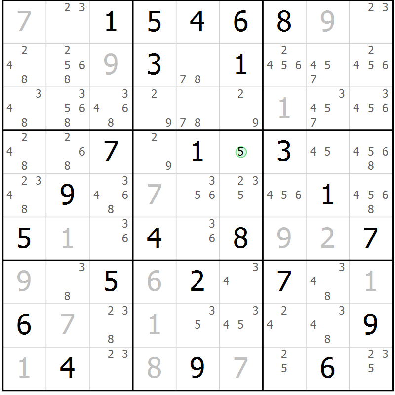Position des candidats pour la solution de la Gr 58 page 60 du magazine de sudoku SUDOKU EXPERT n° 022
