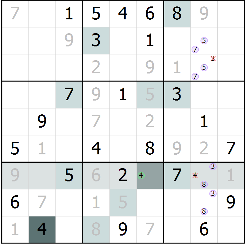 Position des candidats pour la solution de la Gr 58 page 60 du magazine de sudoku SUDOKU EXPERT n° 022
