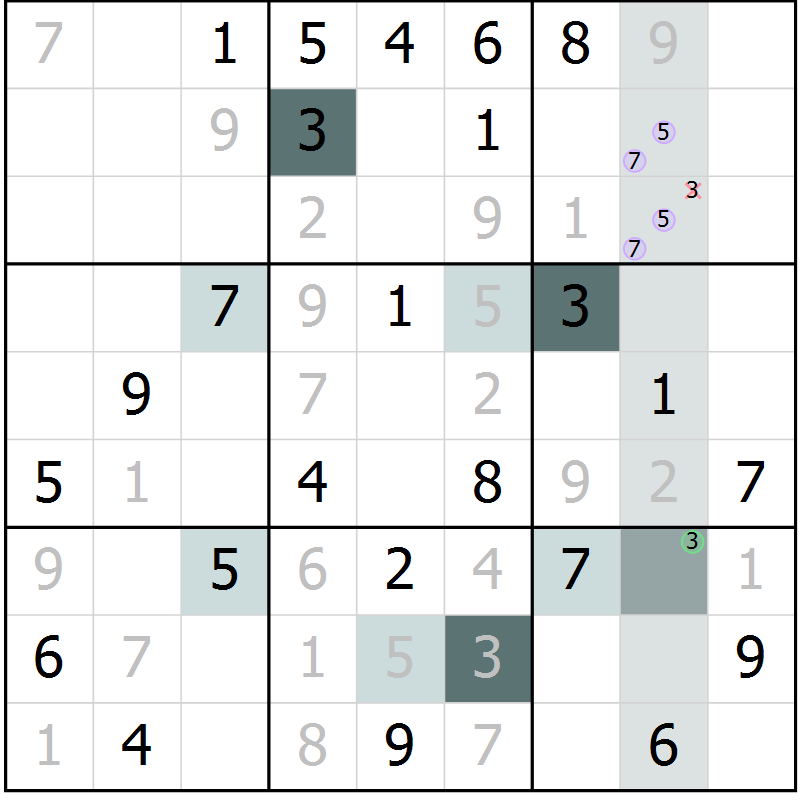Position des candidats pour la solution de la Gr 58 page 60 du magazine de sudoku SUDOKU EXPERT n° 022