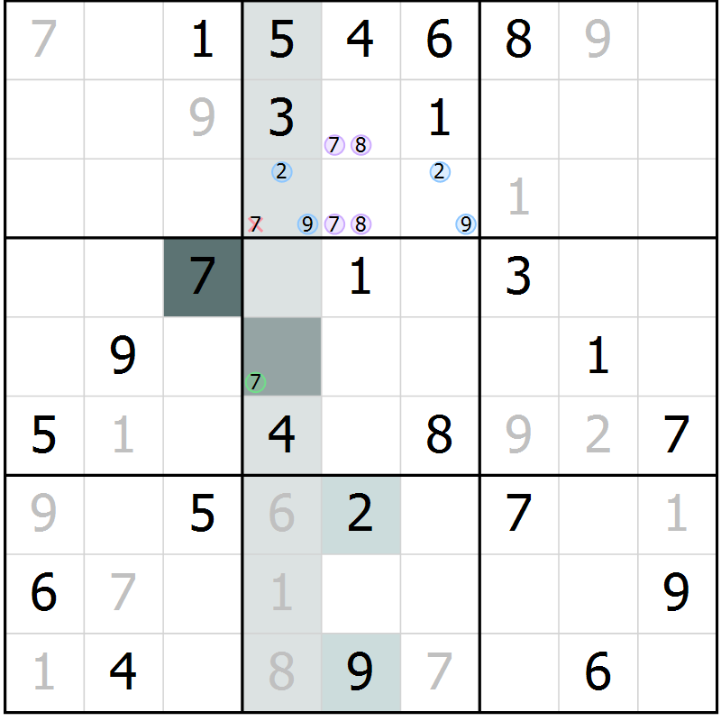 Position des candidats pour la solution de la Gr 58 page 60 du magazine de sudoku SUDOKU EXPERT n° 022