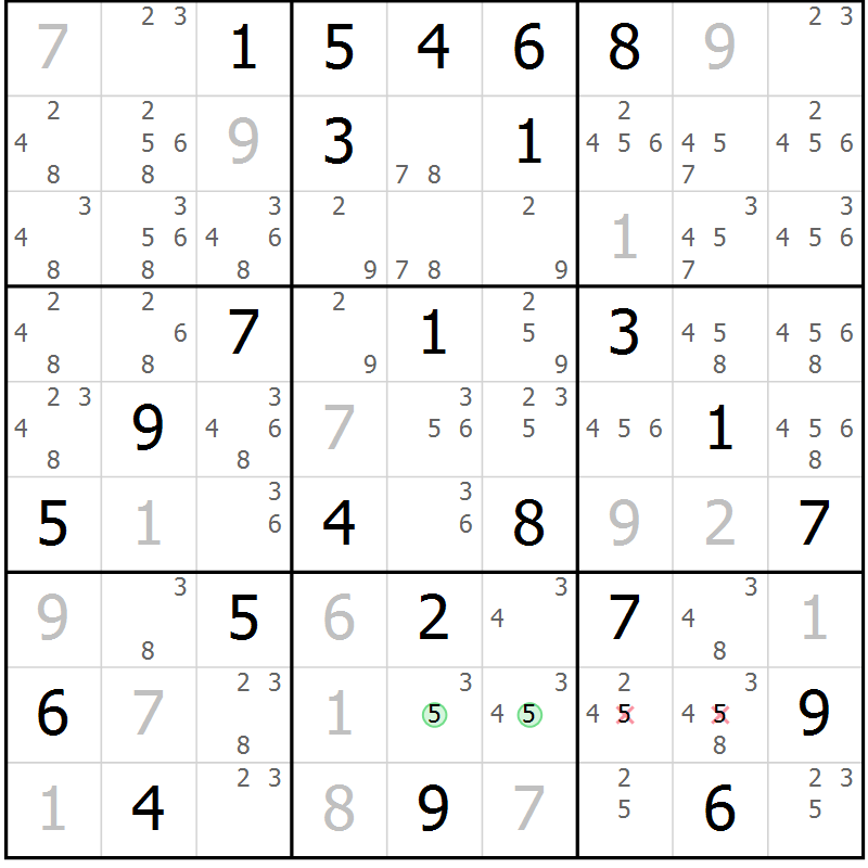 Position des candidats pour la solution de la Gr 58 page 60 du magazine de sudoku SUDOKU EXPERT n° 022