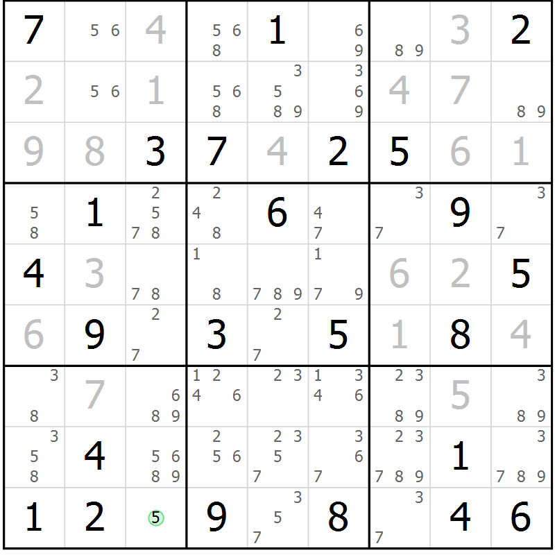 Position des candidats pour la solution de la Gr 59 page 61 du magazine de sudoku SUDOKU EXPERT n° 022