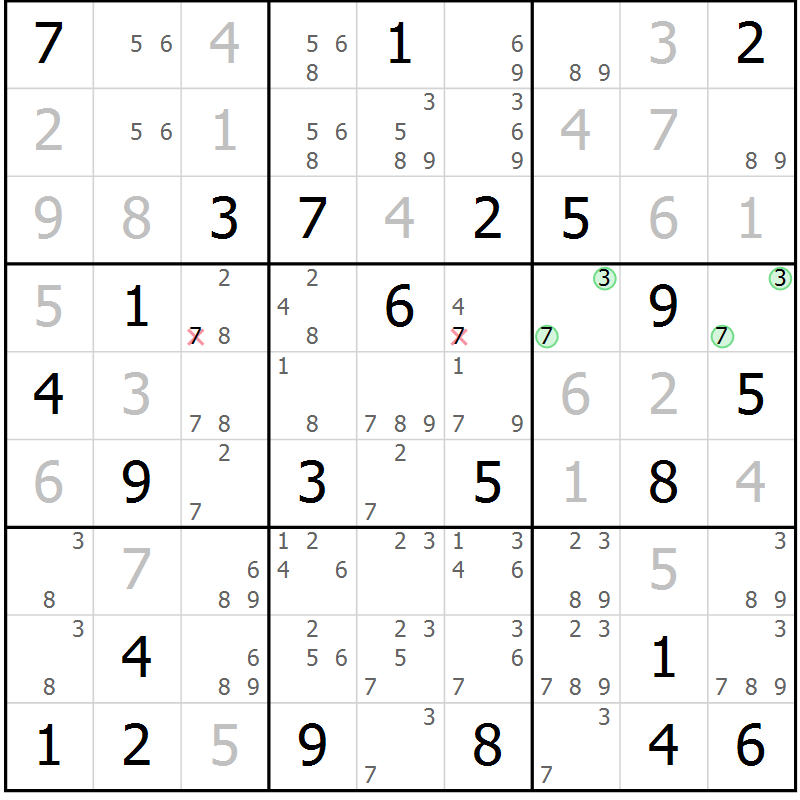 Position des candidats pour la solution de la Gr 59 page 61 du magazine de sudoku SUDOKU EXPERT n° 022