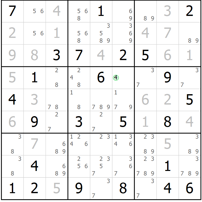 Position des candidats pour la solution de la Gr 59 page 61 du magazine de sudoku SUDOKU EXPERT n° 022